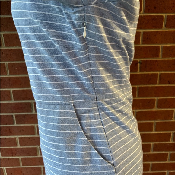 Woman’s Large Blue and White Tie Front Sheath Dress with Dolman Sleeves - Picture 6 of 8